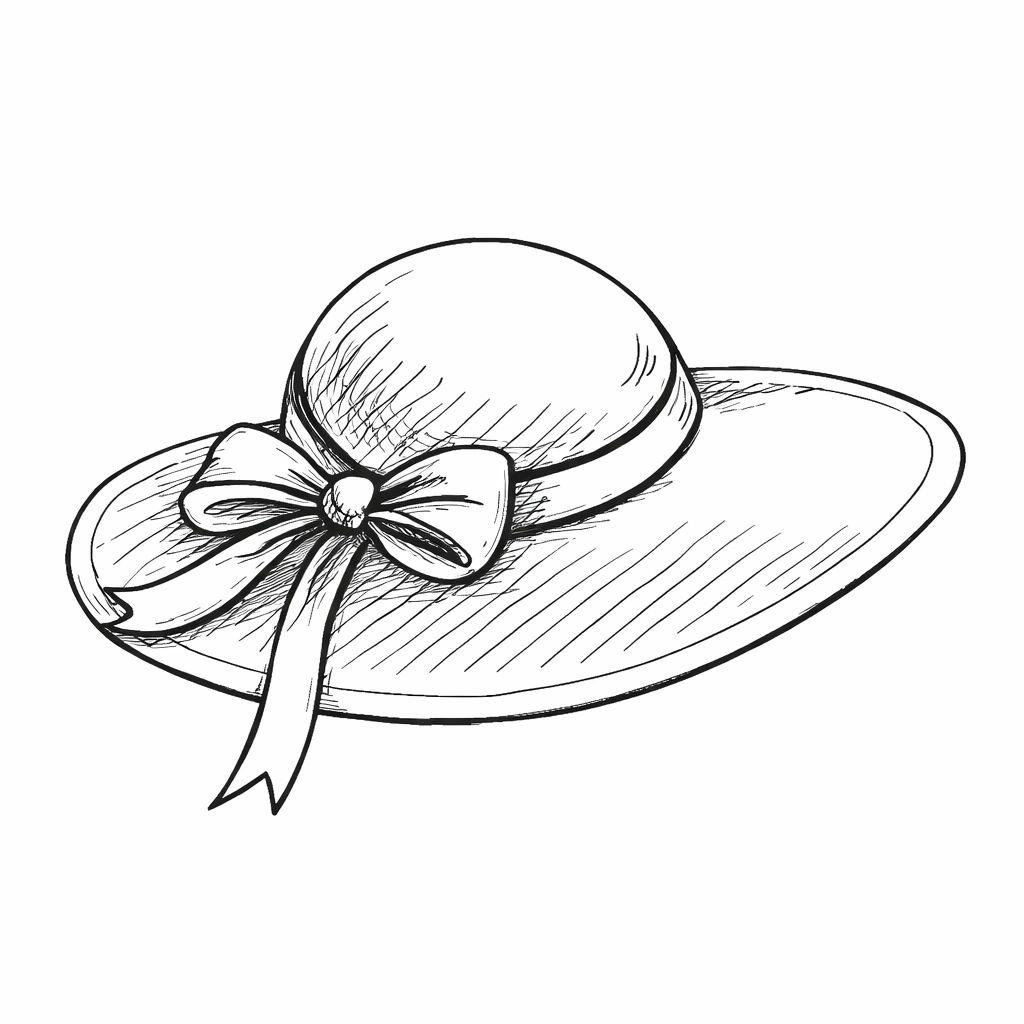 Chapeau de soleil élégant avec nœud et ruban, illustration dessinée à la main