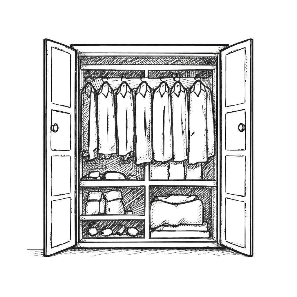 Penderie ouverte d'une villa de luxe avec vêtements et rangements organisés