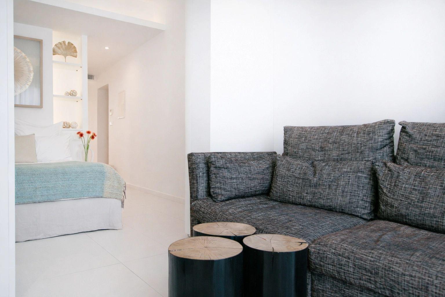 Appartements de luxe modernes avec canapé gris et mobilier contemporain élégant