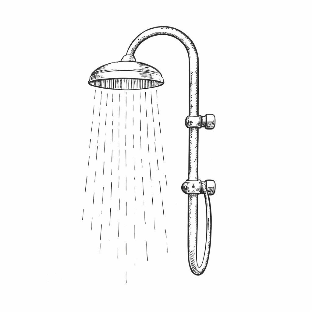 Illustration d'une douche de bateau avec pommeau rond et tuyau flexible