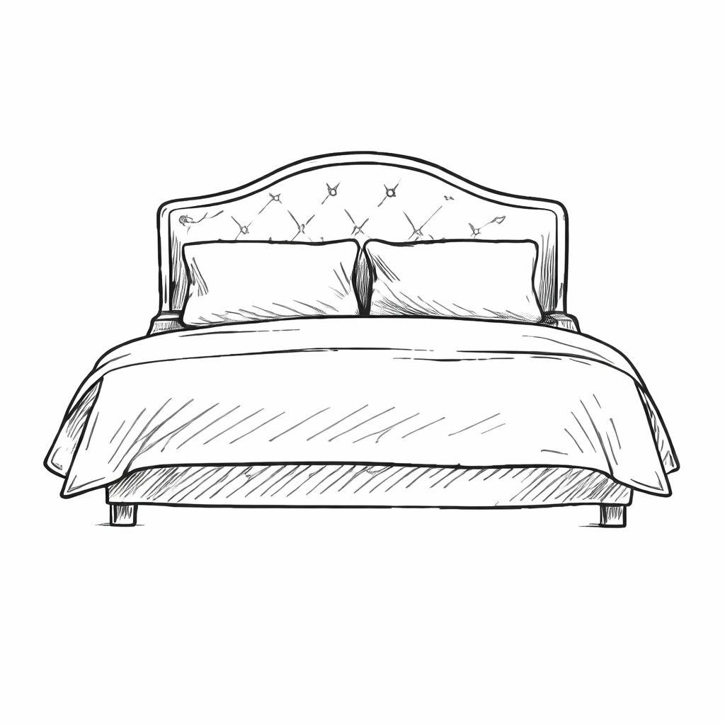 Illustration d'un lit avec tête de lit capitonnée et draps blancs